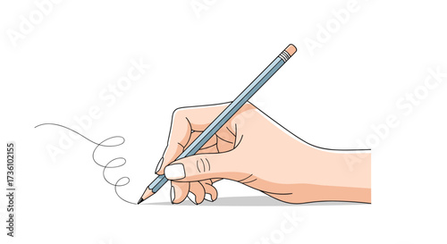 A skilled hand holding a pencil and drawing a sketch on a white background.