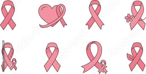 Pink ribbons symbolize breast cancer awareness and support