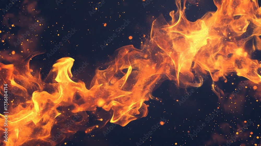 Fototapeta premium Fiery blaze with glowing sparks on dark background