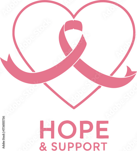 Pink ribbon heart symbol for breast cancer awareness month