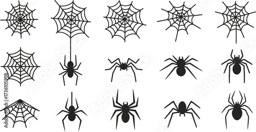 Spooky spiderwebs and spiders for halloween decorations