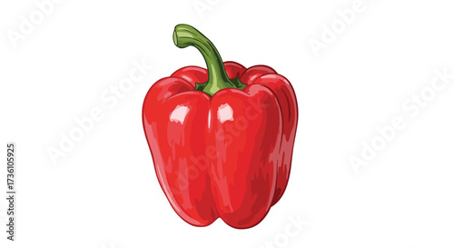 A vibrant red bell pepper sits centered on a clean white background showcasing its glossy skin and crisp form.