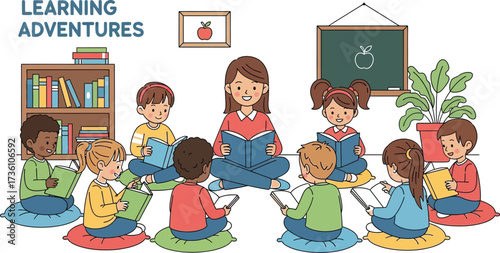 Teacher reads to children in a classroom learning adventure