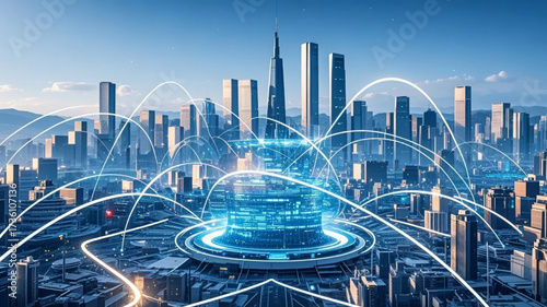 Smart city technology network connection big data business background