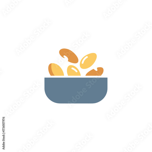 A simple, flat illustration of a bowl filled with various nuts.