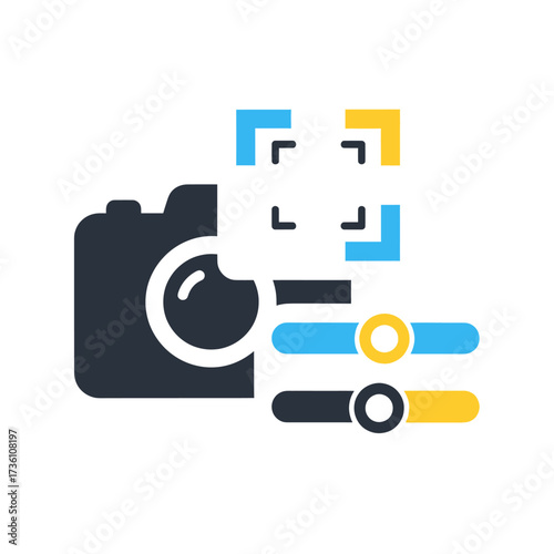 Digital imaging device with focus frame and adjustable settings for photo editing and processing.