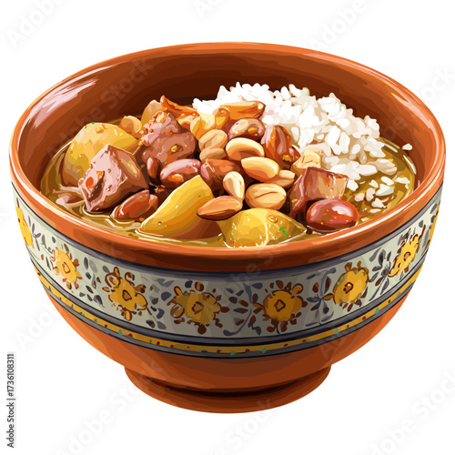Traditional Peruvian Carapulcra Stew with Rice and Peanuts