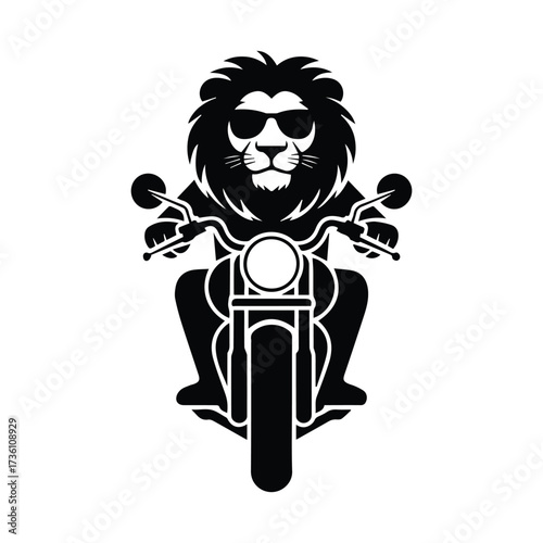 Cool lion rider wearing sunglasses driving a motorcycle silhouette on silhouette