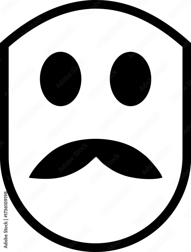 Naklejka premium Vector Silhouette Face with Thick Black Mustache, Minimalist Male Portrait Illustration