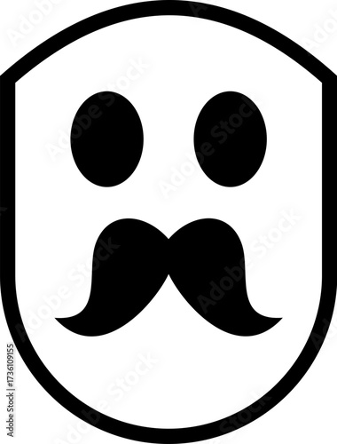 Vector Silhouette Face with Thick Black Mustache, Minimalist Male Portrait Illustration