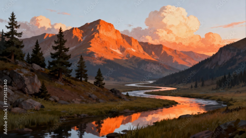 Obraz premium Mountain river at sunset