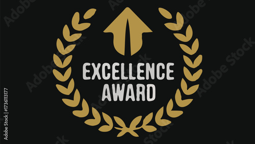Golden laurel wreath excellence award with upward arrow symbol for achievement and success