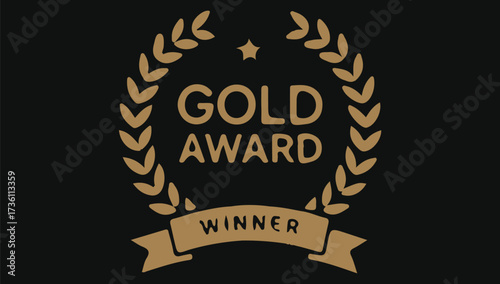 Golden award laurel wreath with winner ribbon celebrating achievement and victory symbol