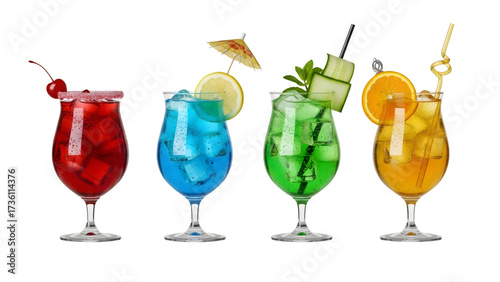 a set of cocktails: gin tonic, blue lagoon, tequila sunrise, iced irish coffee, pina colada, mai tai, cocktail with rum, whiskey, mojito, bar menu drinks, cocktails isolated PNG