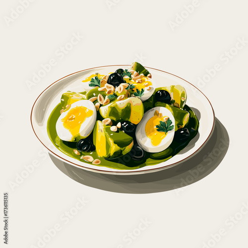 Traditional Peruvian Ocopa with Potatoes, Egg, and Olives
