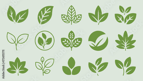 Photos Collection of green leaf icons and symbols representing nature and growth
