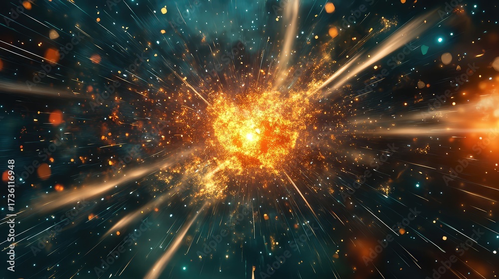 Naklejka premium Cosmic explosion event generating abstract energy particles in space