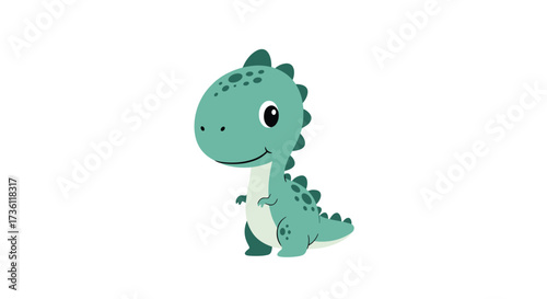 A cute little cartoon dinosaur with green spikes and a happy expression.