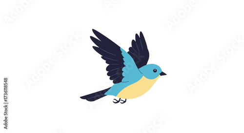 A beautiful blue and yellow bird flying with its wings spread open wide.