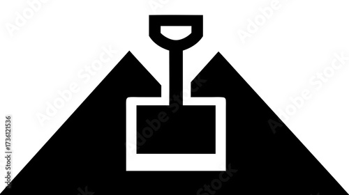 Black icon of a shovel digging into a pile of earth, representing excavation, construction, gardening, or mining work
