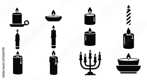 Collection of candle illustrations in black color