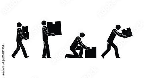 Stick figures carrying boxes for moving concept