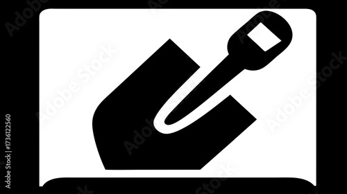 Shovel icon for digging and gardening. Simple black and white graphic symbol of a construction or planting tool.