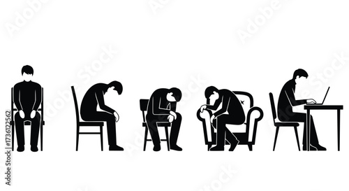 Silhouettes of people in different poses depicting stress and burnout