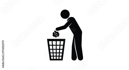 Stick figure throwing trash representing waste disposal