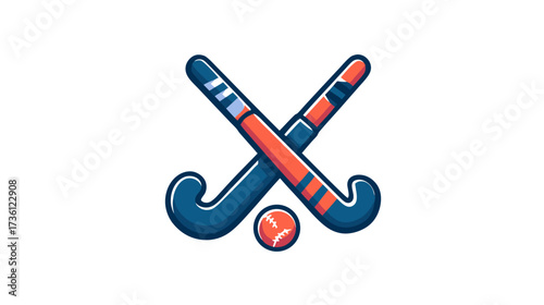 Vibrant Crossed Field Hockey Sticks and Ball Icon Vector Illustration on White Background for Sports Theme Design Element