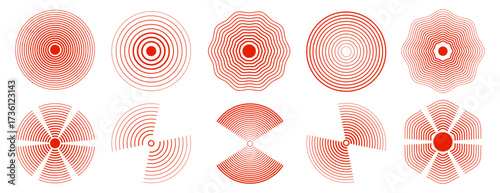 Set of red pain concentration, headache, toothache icon, radial pain target icons