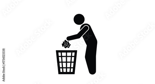 Stick figure throwing crumpled paper into a trash can