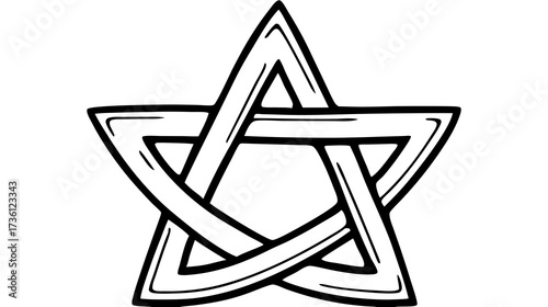 Mystical Pentagram Symbol Hand-Drawn Line Art Illustration. Esoteric Five-Pointed Star for Magic, Pagan, Wiccan, Spiritual Concepts.