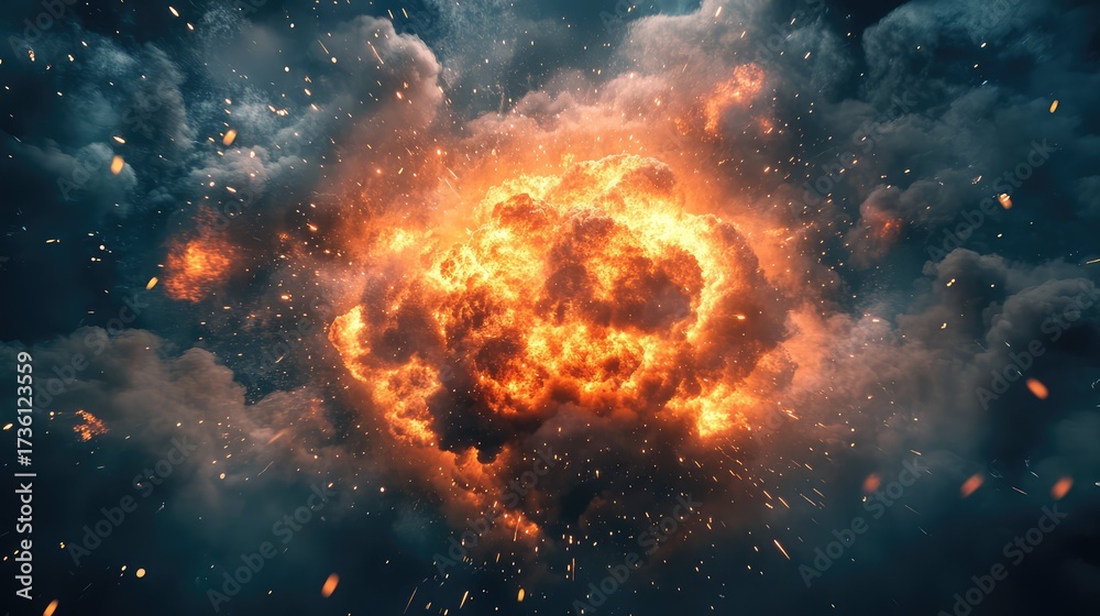 Obraz premium Explosive fireball consuming dark cloud bringing chaos