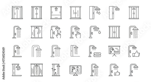 Set of different shower and bathroom icons