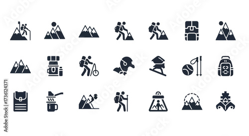 Collection of hiking and outdoor adventure icons