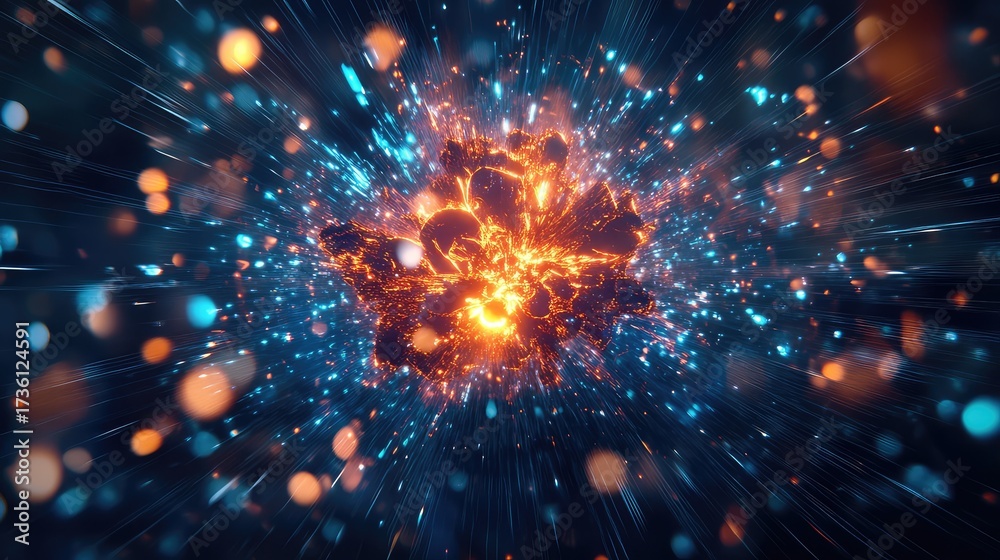 Naklejka premium Cosmic explosion creating radiating light and energy particles