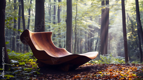 a wooden sofa in the forest