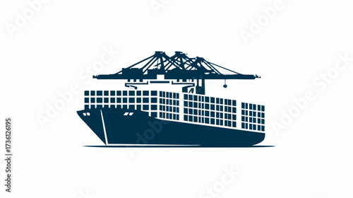 Cargo ship with containers under a port crane, representing global logistics, international shipping, freight transport, and trade industry.