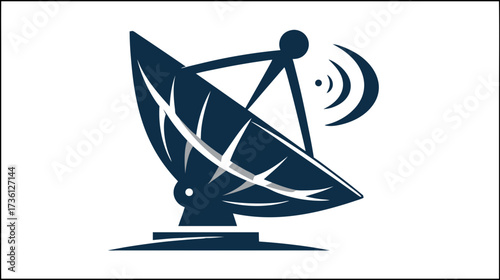 Wireless Communication Satellite Dish Icon with Signal Waves - Global Network Technology Vector Graphic Illustration