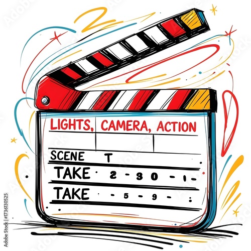 Film Clapper Doodle Icon for Cinema Production Design