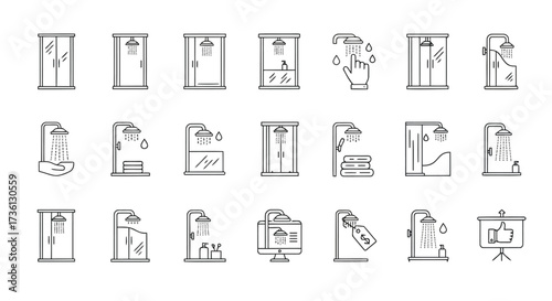 Collection of shower cabin icons for bathroom