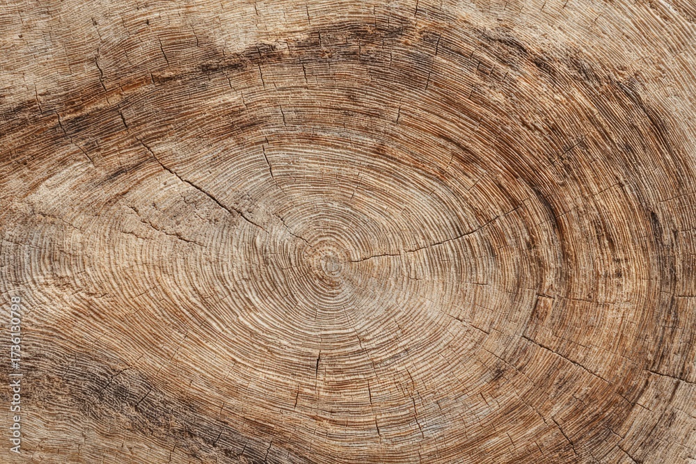 Naklejka premium Close-up of a tree trunk's cross-section, showing growth rings