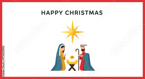 Nativity scene celebrates happy christmas with star above
