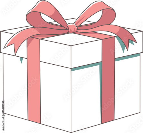 Wrapped gift box with a pink ribbon on a white background