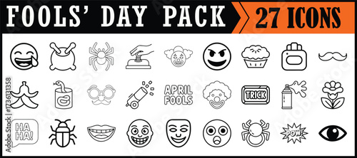 Outlined April Fools Day icons vector pack. 
