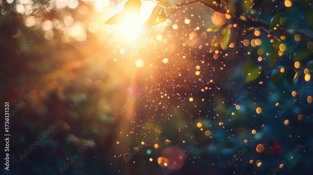 Fototapeta premium Warm sunlight filtering through foliage creating bokeh