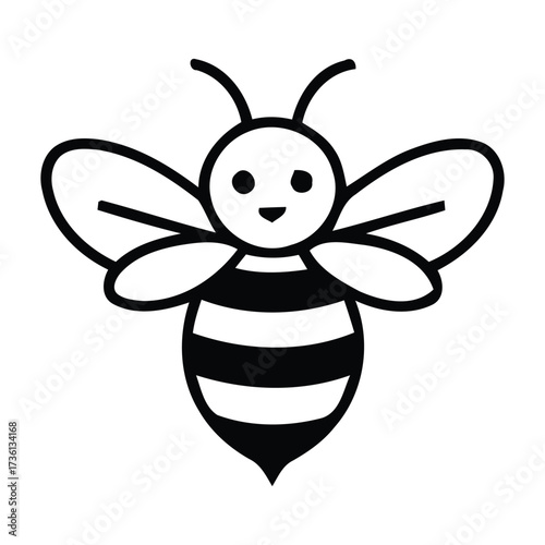 Simple Outline Drawing of a Cartoon Bee. With bee, insect, animal, cute, cartoon, drawing, outline, vector illustration. 