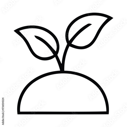 Simple outline of a two-leaf sprout emerging from a mound of soil, sprout, seedling, plant, growth, vector illustration. 