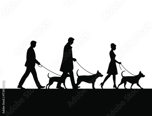 People Walking Dogs Silhouette Vector